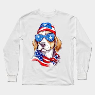 Cool Patriotic Dog, 4th of July Design Long Sleeve T-Shirt